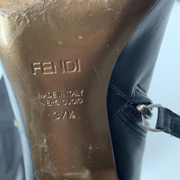 FENDI Black Leather Heeled Boots Tall Zipper - Picture 14 of 15